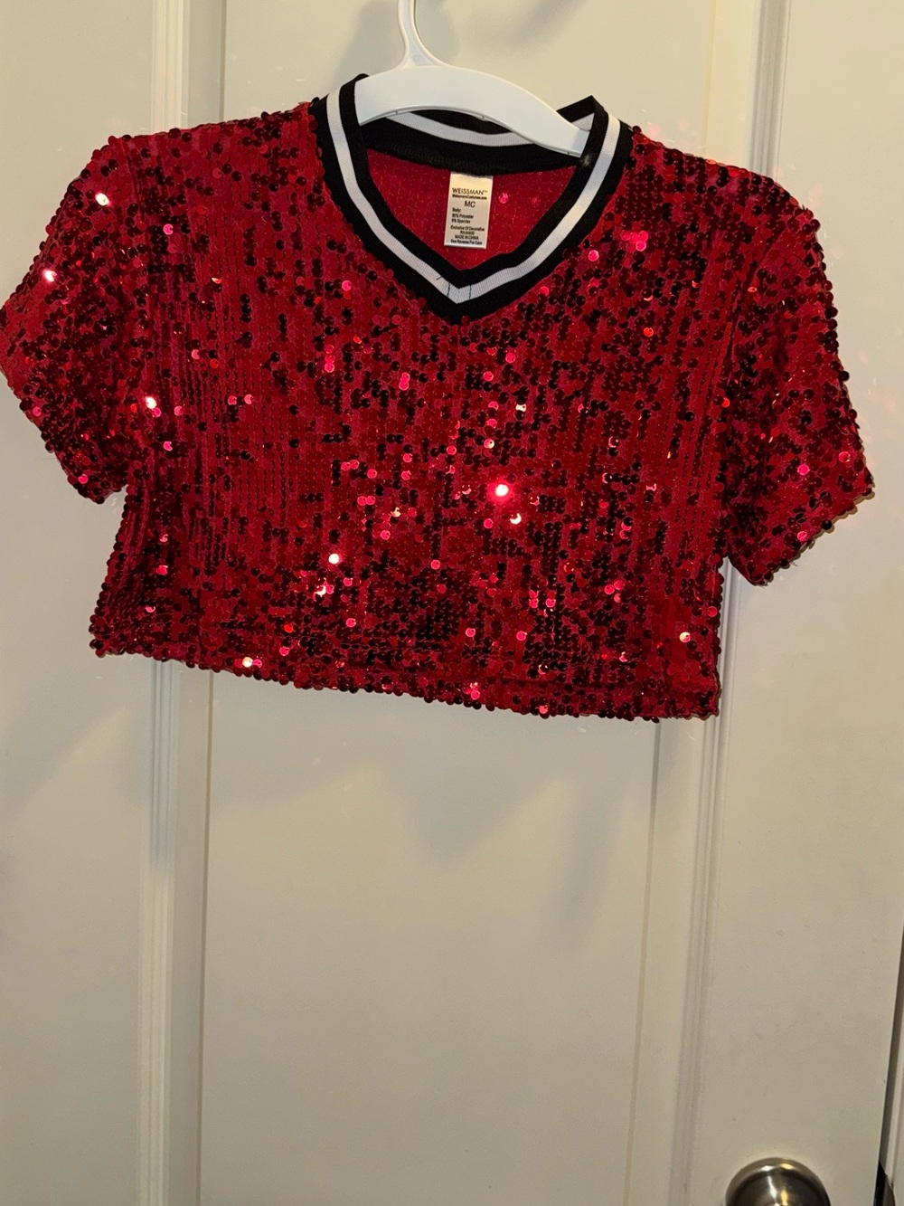 Girls' Red Sequin Cropped V-Neck Tee